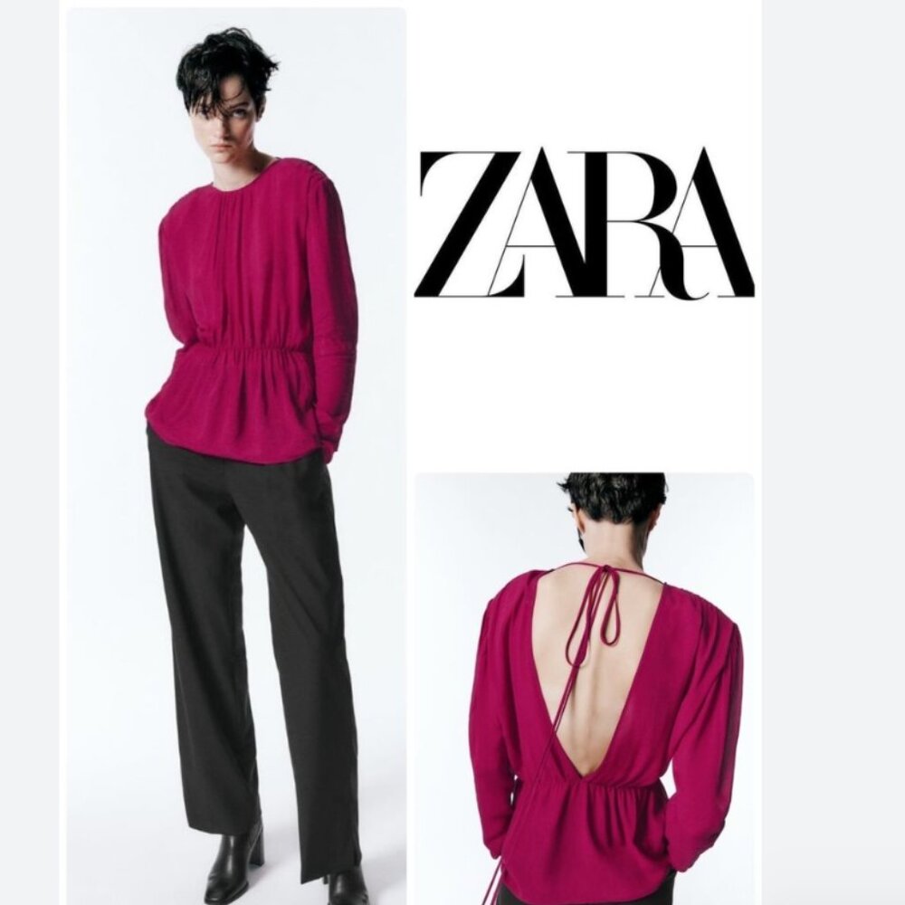NWOT ZARA SEMI-SHEER BLOUSE WITH SHOULDER PADS BLOGGERS FAV